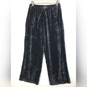 CP SHADES Pants Wide Leg Crushed Velvet Black Rayon Lagenlook Utility size L